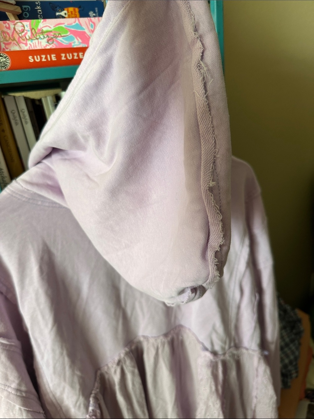 Light Lavender Hooded Pullover with Eyelet and Lightweight Cotton Tier Raw Seams - Picture 14 of 17